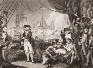Scène op het dek van de Queen Charlotte, 1 juni 1794, illustratie uit 
